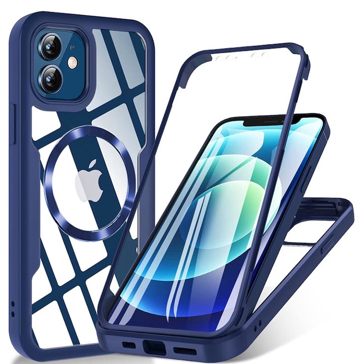 Husa pentru iPhone 11 + Folie, ColorVerse 360 MagSafe Series, V38, Policarbonat, Blue