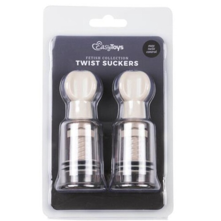 Комплект 2 вендузи за зърна/клитор, Easytoys, Прозрачно сиво