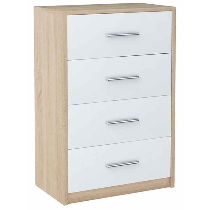 Comoda, MATKAM, Bodo, BODO60B/S, 60x35x75 cm, 4 Sertare, Mat, PAL, Stejar sonoma/Alb