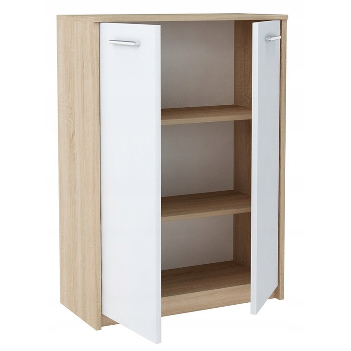 Comoda, MATKAM, Bodo, 2D2PB/S, 77x35x108 cm, 2 Usi, Mat, PAL, Stejar sonoma/Alb