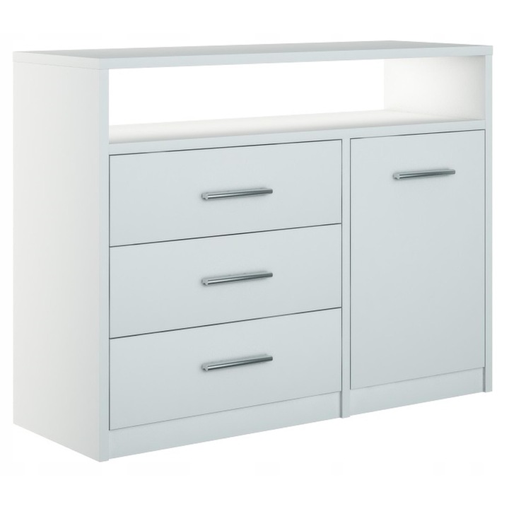 Komód, MATKAM, Bodo, 1D3 HÁLÓSZOBA, 98x35x75 cm, 1 ajtós, 3 fiókos, matt, PAL, fehér