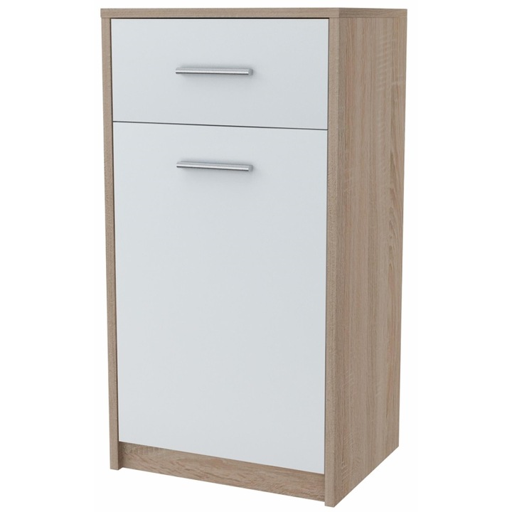 Comoda, MATKAM, Bodo, KBODO1D1SB/S, 40x35x75 cm, 1 Usa, 1 Sertar, Mat, PAL, Stejar sonoma/Alb