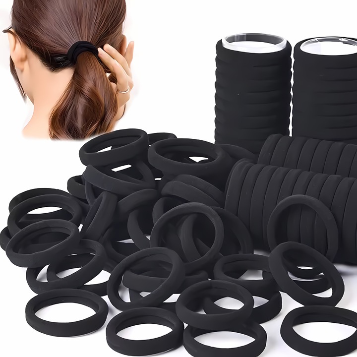 Set elastice de par, PROMERCO, material premium, negru, 100 bucăți