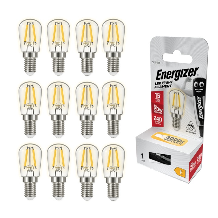 Комплект от 12 LED крушки, Energizer, Pygmy Filament, 2W, E14, 3000K
