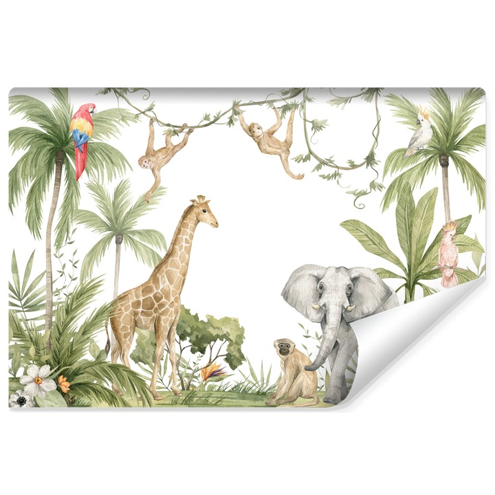 Fototapet Muralo Decor de poveste pentru camera unui copil jungla Safari 90 cm x 60 cm Animale salbatice dragute