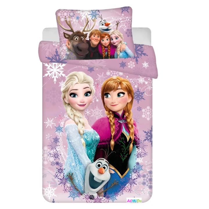 Set lenjerie pat copii Frozen, Almido, multicolor, 2 piese, 100×135 cm, 40×60cm, bumbac