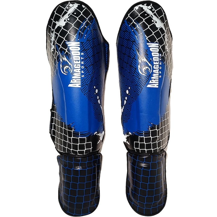 Protectie tibie Armageddon Sports, pentru KikBoxing, Muay Thai, Arte martiale, Albastru, L/XL