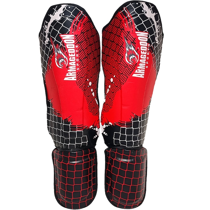 Protectie tibie Armageddon Sports, pentru KikBoxing, Muay Thai, Arte martiale, Rosu, S/M