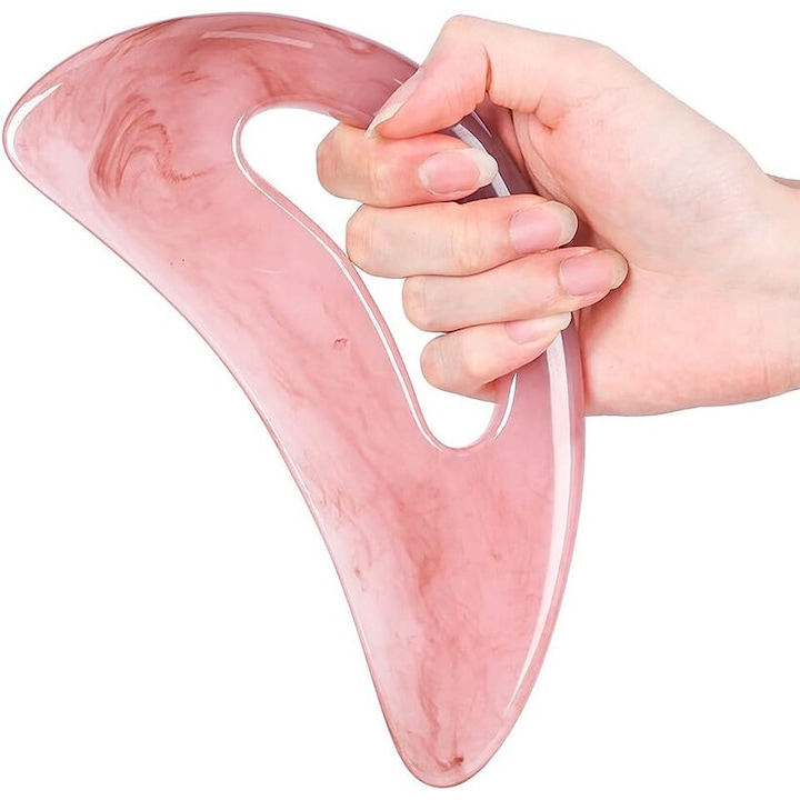 YSBER Gua Sha masszázseszköz, rugózásgátló kivitel, hordozható, rózsaszín, 20,5x8,7 cm
