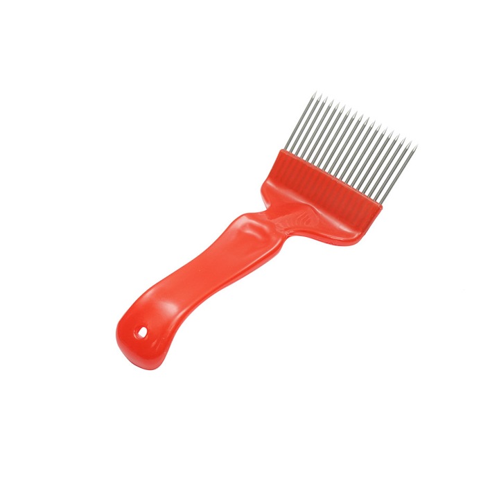 Furculita de descapacit cu maner din plastic si dinti inox - rosie