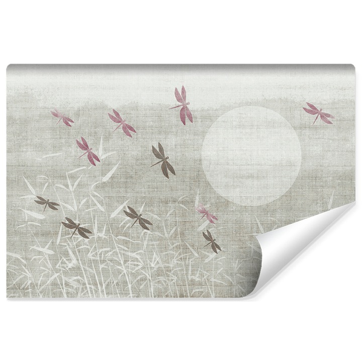 Fototapet Muralo Decor modern pentru camera de 90 cm x 60 cm zi cu o libelula pe un perete de beton cu efect 3D