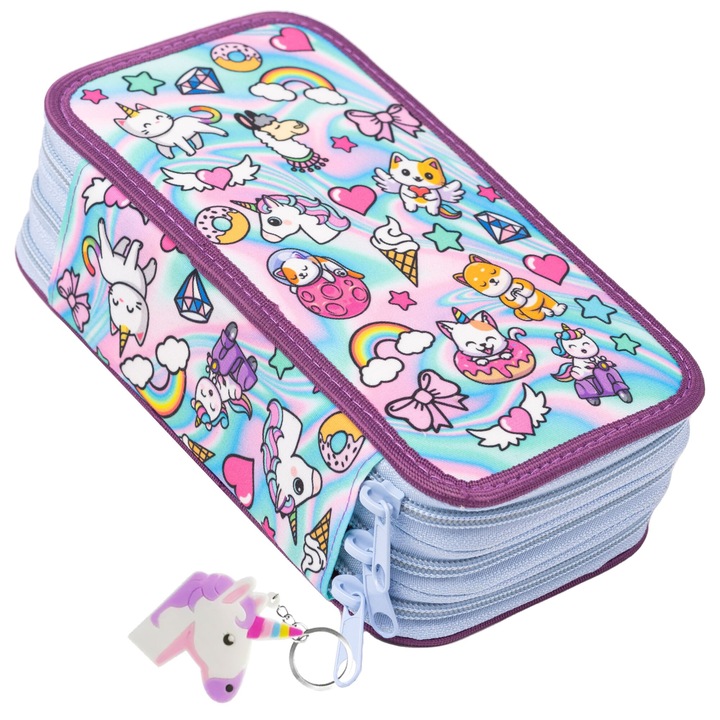 Tágas Párna 3 Rekesszel, Egyszarvú Minta, Kiváló Minőség, Tartós Cipzárak, Megerősített Hát, Multifunkcionális és Divatos, Ideális Ajándék