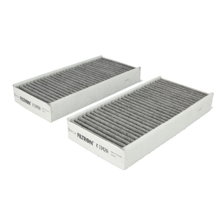 2 db FILTRON aktív szénnel szerelt fülkeszűrő készlet, mely kompatibilis a Bmw 1 F40, 2 F45, 2 Gran Coupe F44, 2 Gran Tourer F46, 2 Gran Tourer Van F46, I3 I01, X1 F48, X2 F39 típusokkal