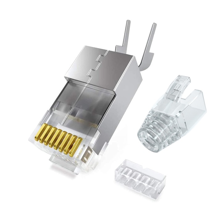 Комплект конектори RJ45 Cat7, екраниран FTP, 30 бр/комплект, сребрист, -30°C + 80°C
