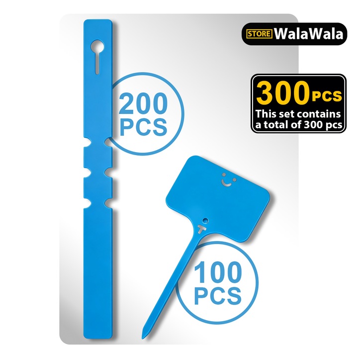 Etichete pentru plante set 300 buc, PVC rezistent si flexibil, Ajustabile, Impermeabile, Reutilizabile, Albastru, pentru Gradina, Flori, Ierburi, Ghivece, Pepiniera, Hortensie, Legume, Plante Aromatice, Identificare Usoara si Organizare Gradina