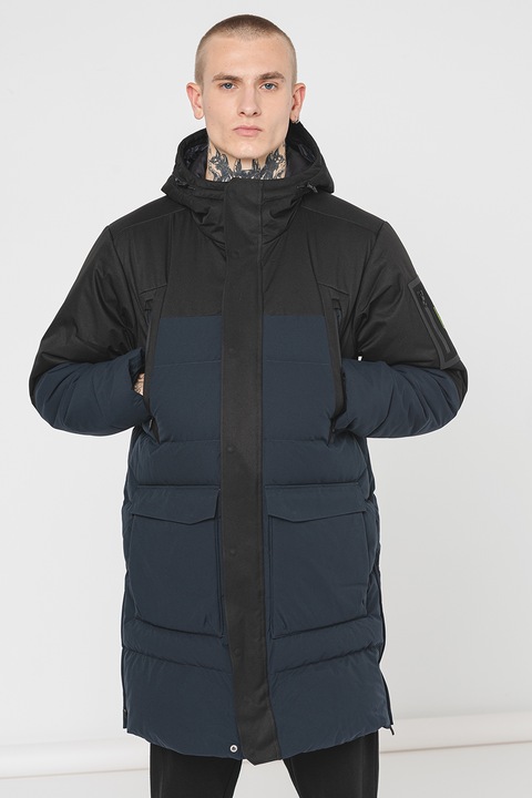 BOSS, Geaca lunga cu buzunare frontale, Negru, Verde electric, Bleumarin, XL