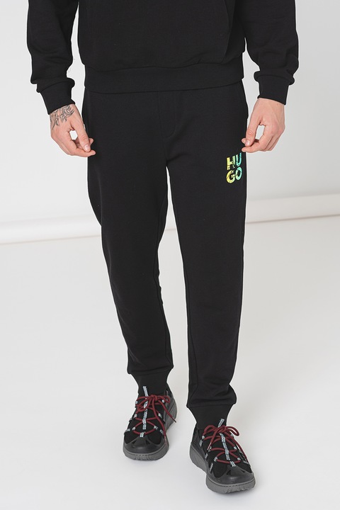 HUGO, Pantaloni de trening cu talie medie, Negru, 2XL