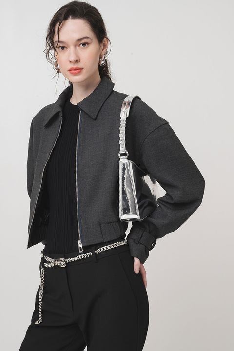 HUGO, Jacheta cu fermoar si mansete cu catarama Amisuri, Gri antracit, S