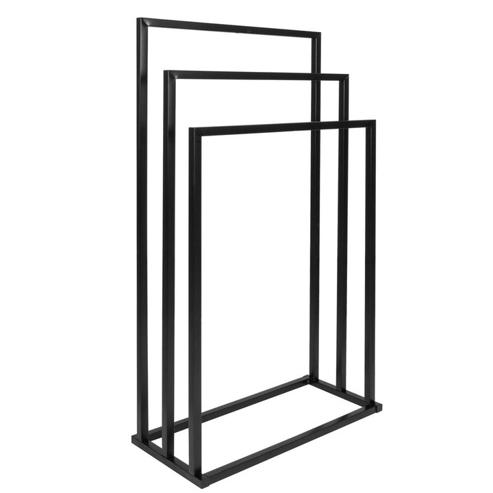 Suport metalic de baie pentru prosoape, cu 3 standuri, 84 cm, negru+