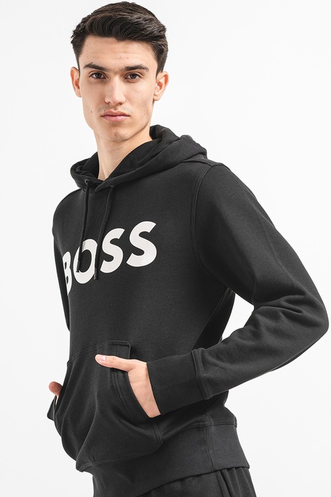BOSS, Hanorac cu logo supradimensionat, Alb/Negru