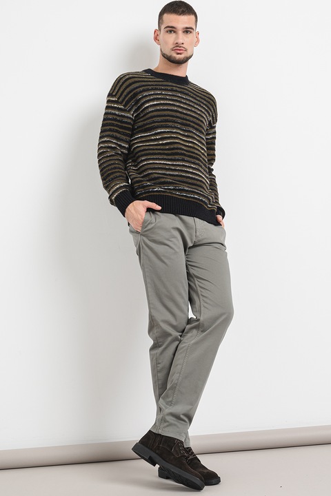 BOSS, Aturn gyapjútartalmú csíkos pulóver, Fekete/Szürke/Sötét khaki