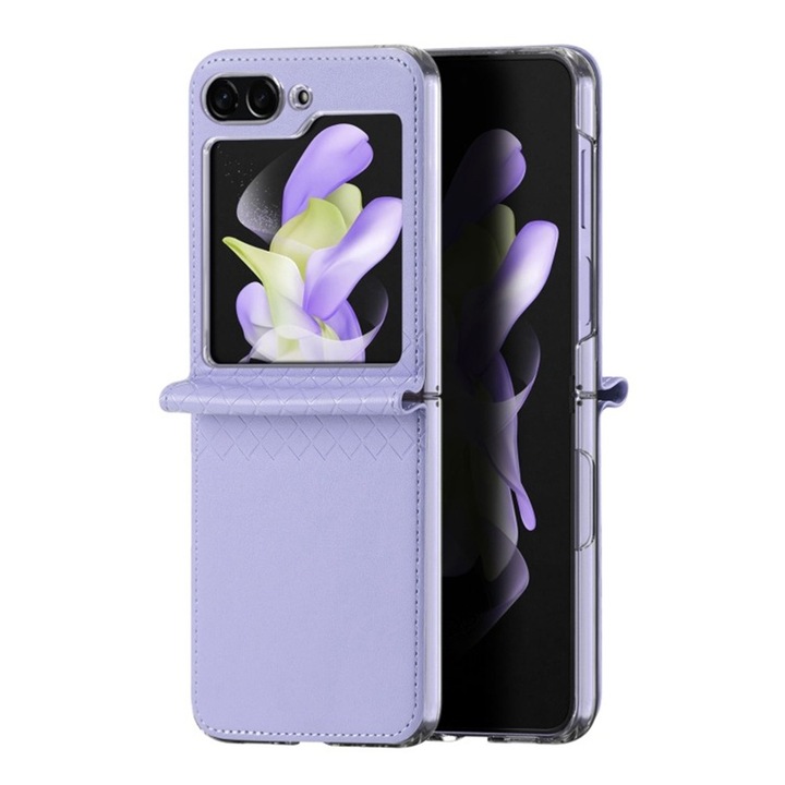 Prémium védőtok Samsung Galaxy Z Flip6 / Flip 6 telefonhoz, hatékony leesés elleni védelem, puha bolyhos bélés, csuklópántvédelem, PU bőr, vezeték nélküli töltés, lila