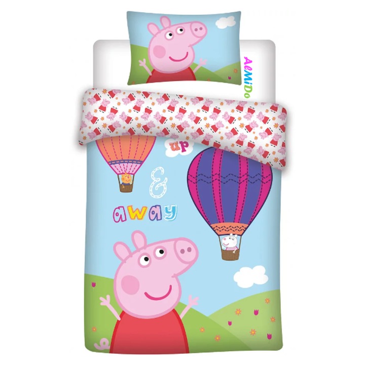 Set lenjerie pat copii Peppa Pig Almido, 2 piese, multicolor, 100×135 cm, 40×60 cm