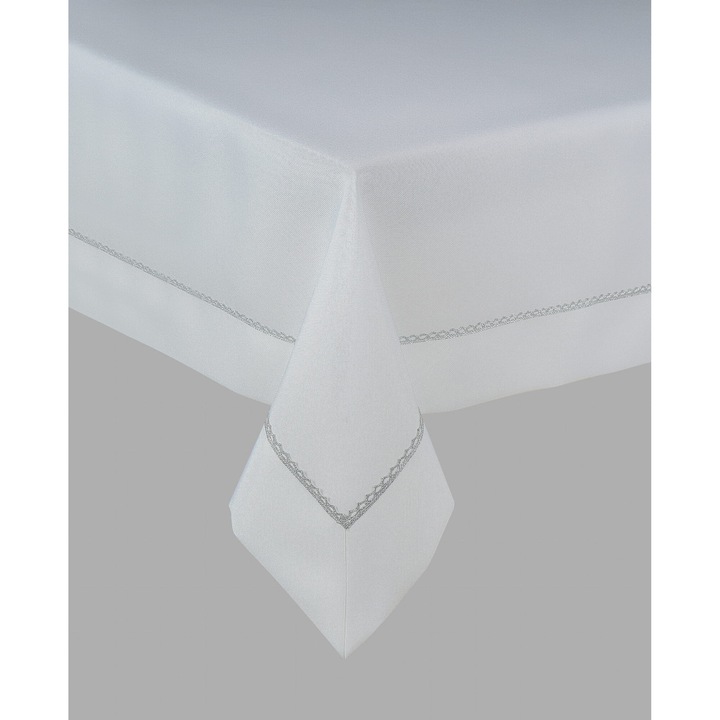 Traversa de masa, 50x100 cm, alb cu elemente argintii