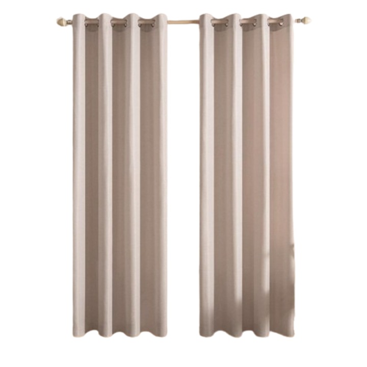 Perdele cu inele, 134 x 245 cm, Opace, Blackout, Aspect de in, pentru Intunecarea camerei, Protectie termica si lumina, perfect pentru Ferestre si Usi Dormitor/ Living, Set 2 bucati, Bej deschis