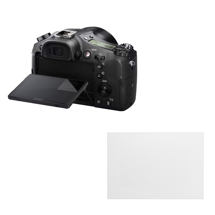 Set protectie compatibil cu Sony RX10 II, COMANDO Focus Shield, 1 Folie de Silicon Rezistenta pentru Ecran, Anti-Reflexie, Anti-zgarieturi, Proprietati Regenerabile, Protectie Anti-Amprente, Aplicare usoara, Gri Transparent