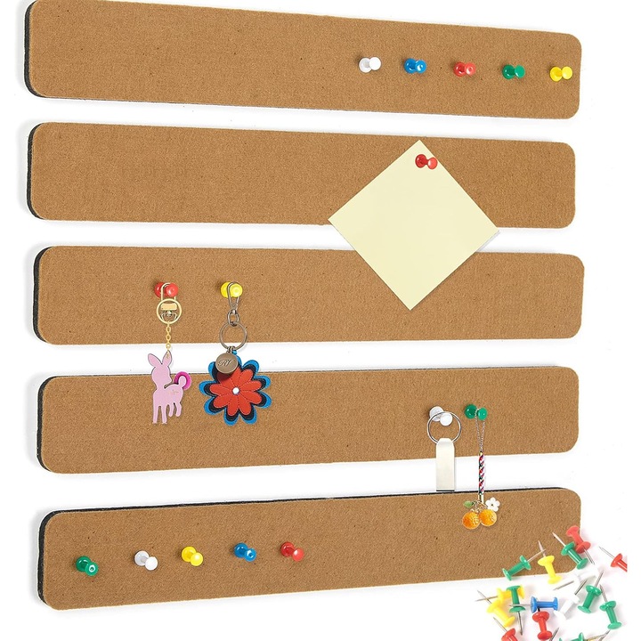 Set 5 benzi panouri de pluta pentru afisaj, Autoadezive, Maro