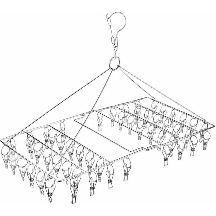 Rozsdamentes acél forgó ruhaszárító, veszteségmentes kialakítás, ezüst színű, kompakt méretek