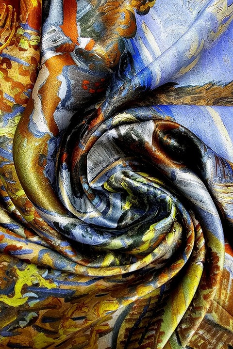 Esarfa din matase naturala Peisaj, patrata, 66x66 cm, Efyra