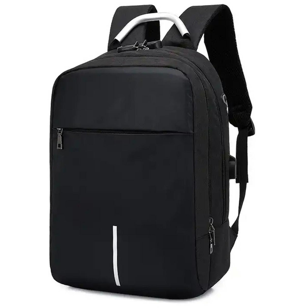 Rucsac pentru laptop cu sistem antifurt tip cifru, poliester, Orificiu pentru conectare casti inclus, Port USB, Impermeabil, Dimensiuni 42 x 28 x 15 cm, Negru