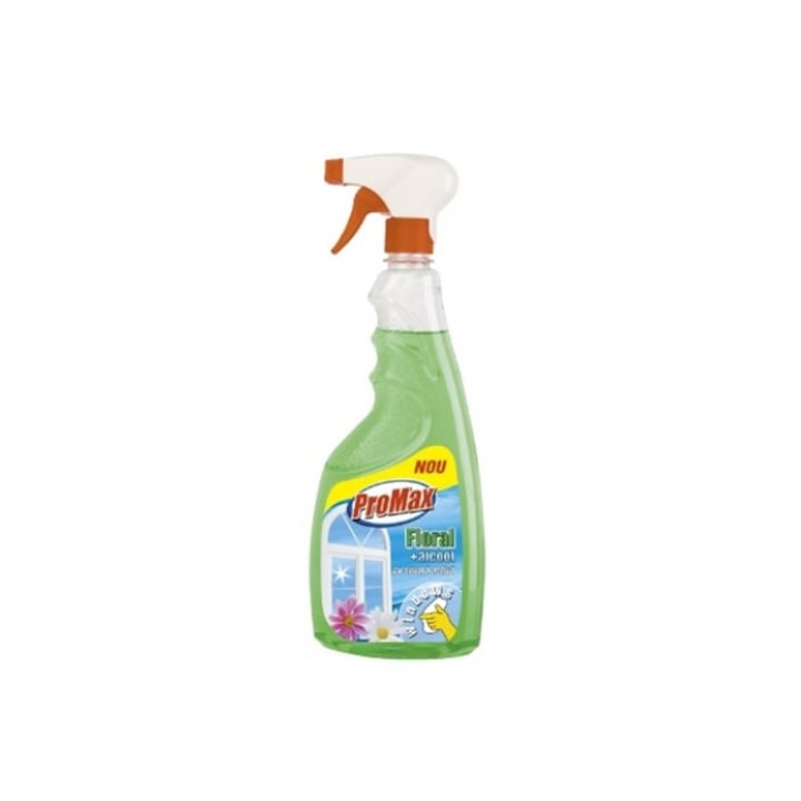 Solutie geamuri Promax, floral, verde, cu pulverizator, 750 ml