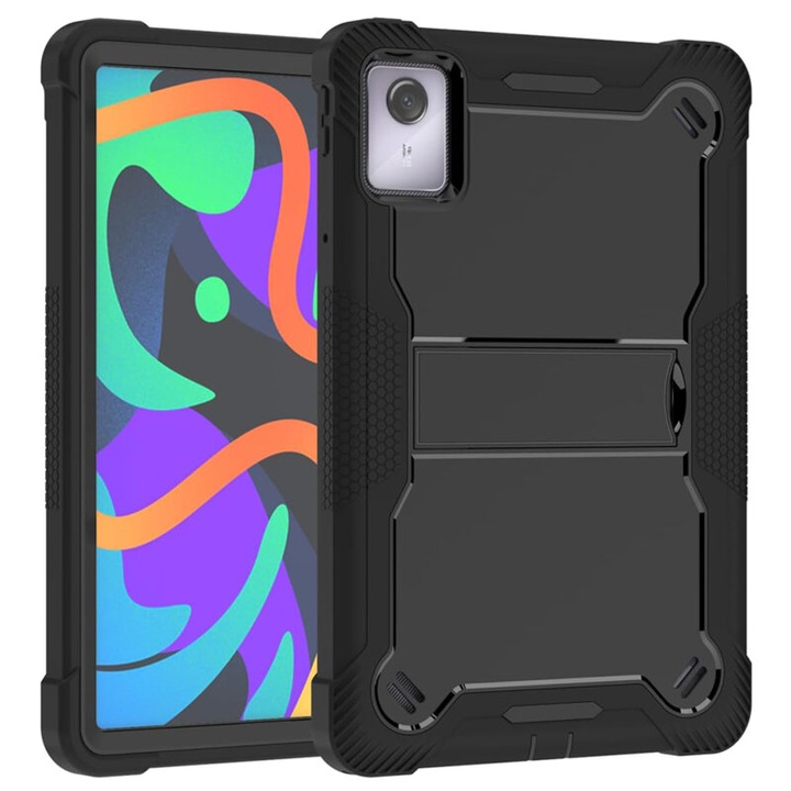 Капак за Lenovo Tab M11 + Фолио, V45, Поликарбонат, TPU, Закалено стъкло, Силикон, Черен