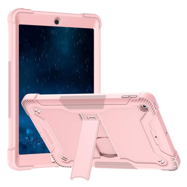 Кейс за Samsung Galaxy Tab A8 10.5 2021 + Фолио, V21, Поликарбонат, TPU, Закалено стъкло, Силикон, Розово злато