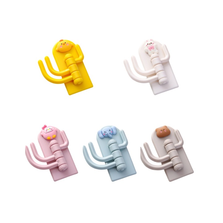 Set 5 Agatatoare chei animale desene animate, autoadezive, multicolor, 3.5x7x8.5cm