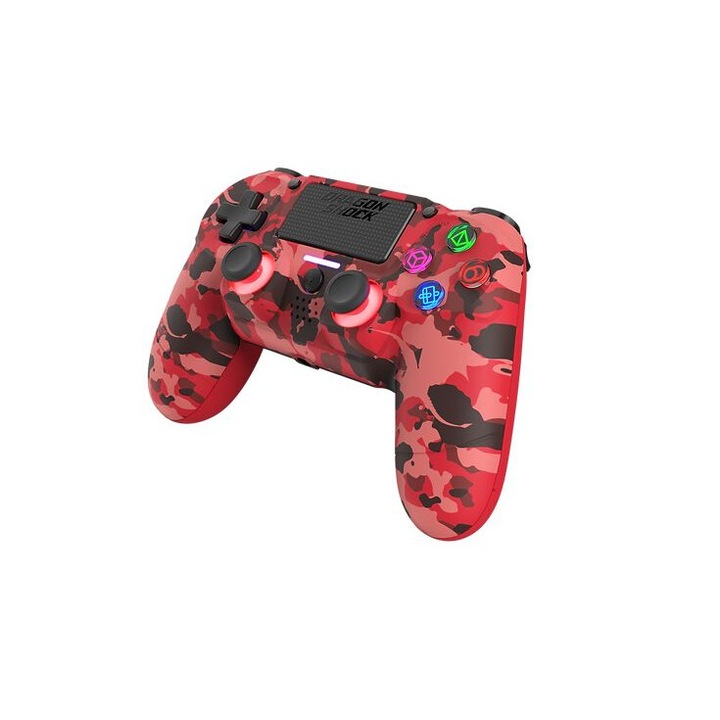 Gamepad Dragonshock Mizar, wireless, functie vibratii, camuflaj rosu, pentru PS4