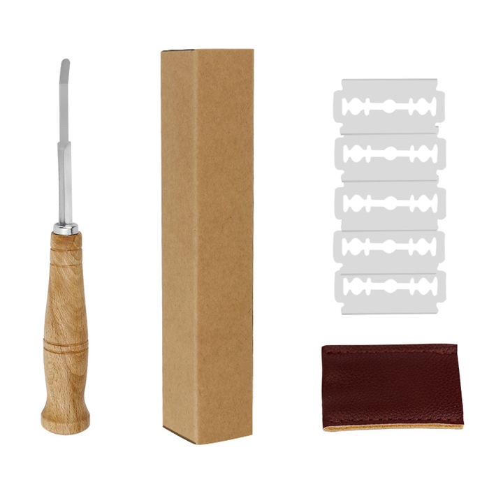 Set 8 Accesorii pentru Panificatie Rqiurpn, Lame de Marcare Aluat, Inox, Alb/Bej