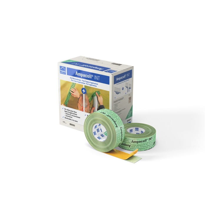 Banda adeziva, Ampack, Ampacoll INT, pentru etansarea barierelor de vapori, acrilica, strapungerilor si suprapunerilor, interior, 60mm x 40m