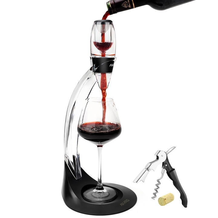 AIKARO - aerator de vin cu turnator decanter pentru vin rosu, cu filtru, suport si tirbuson (set)