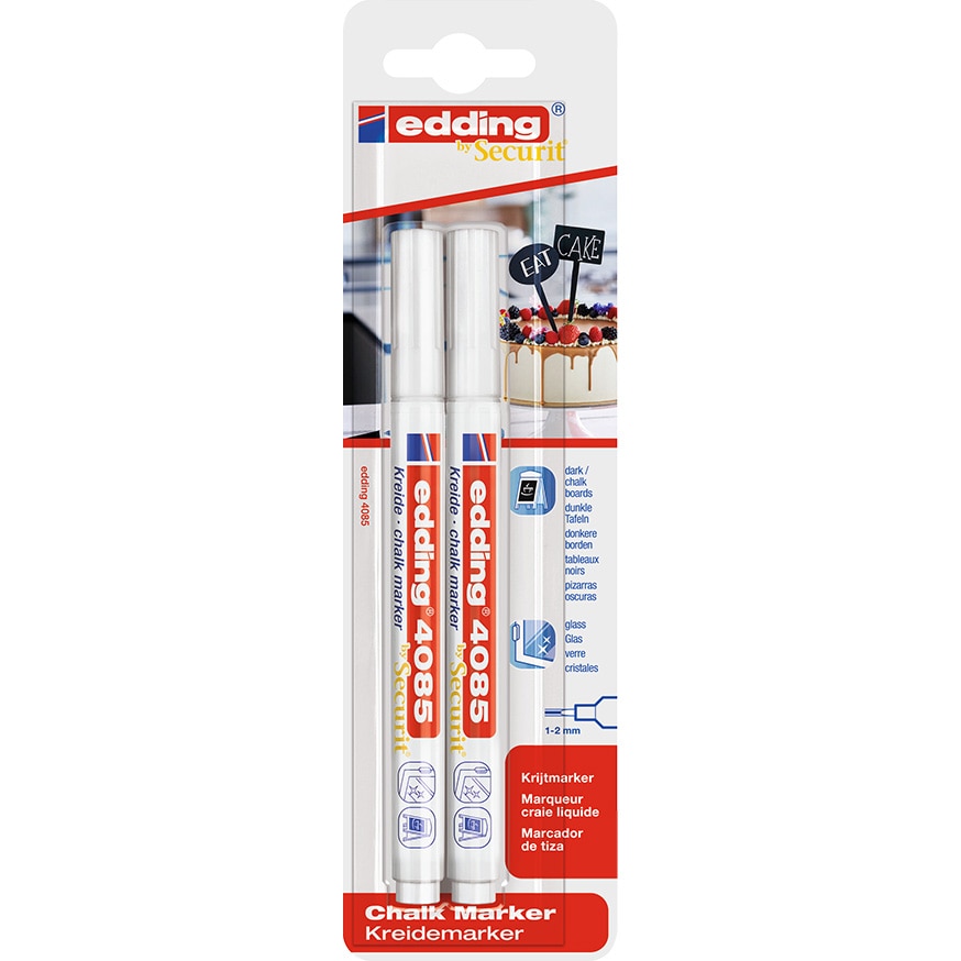 Marker Edding 4085 cu creta varf rotund 1-2mm alb 2buc/blister - eMAG.ro