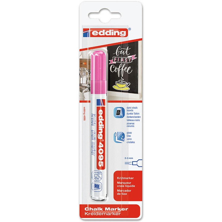 Marker Edding 4095 cu creta lichida varf 2-3mm roz blister