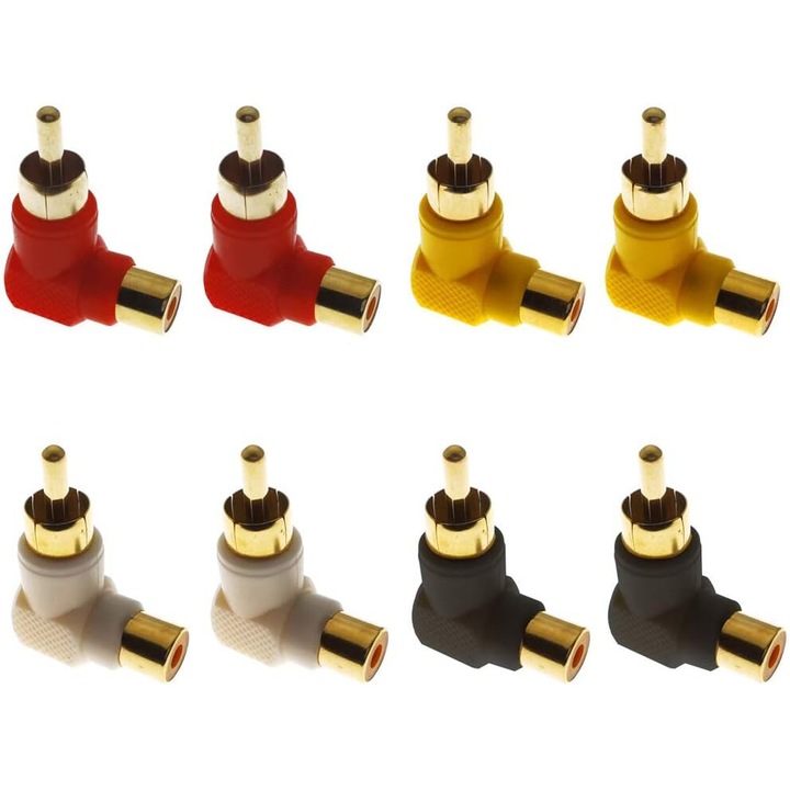 Set de 8 adaptoare RCA in unghi, Enforose, conectori placati cu aur, carcasa anti-alunecare, pentru spatii inguste