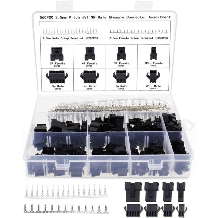 Kit conectori auto AMRINUGL, JST SM, cu cutie transparentă, durabilitate ridicata