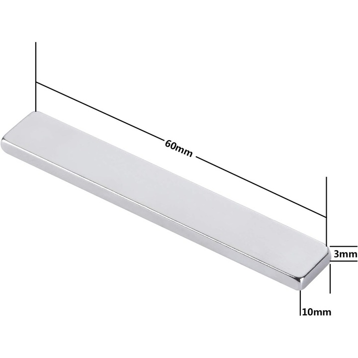 Set de 10 magneti neodim 60x10x3mm cu banda adeziva, AMRINUGL, rezistenta mare, utilizare variata