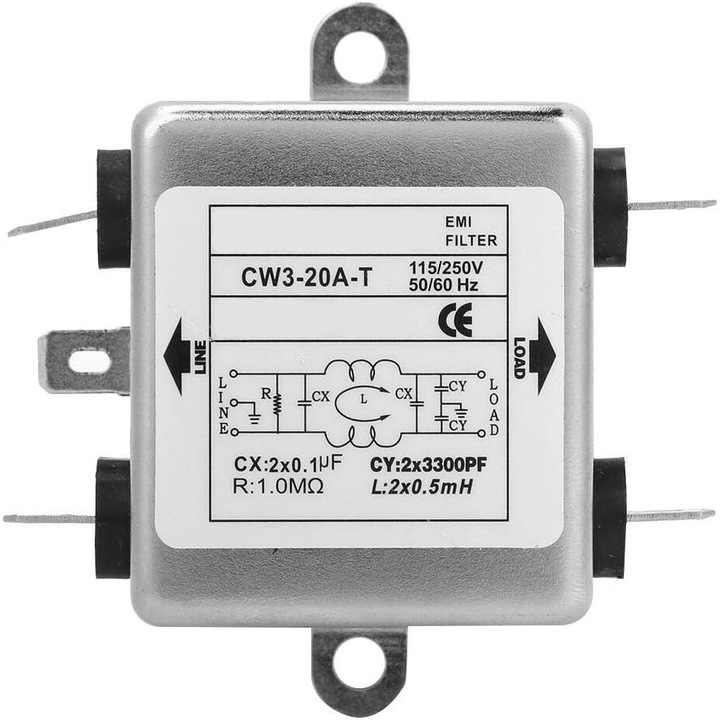 Modul de alimentare cu o singura faza, Enforose, filtru EMI, supresor de zgomot, purificator de putere, 20A, ABS