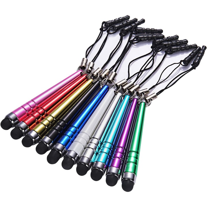 Set de 10 bucati stylus pentru ecrane tactile, Enforose, precizie inalta, varf subtire, multicolor