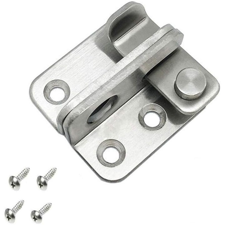 Tovbmup ajtózár retesz, rozsdamentes acél, ezüst, 45x23,5x22,1 mm